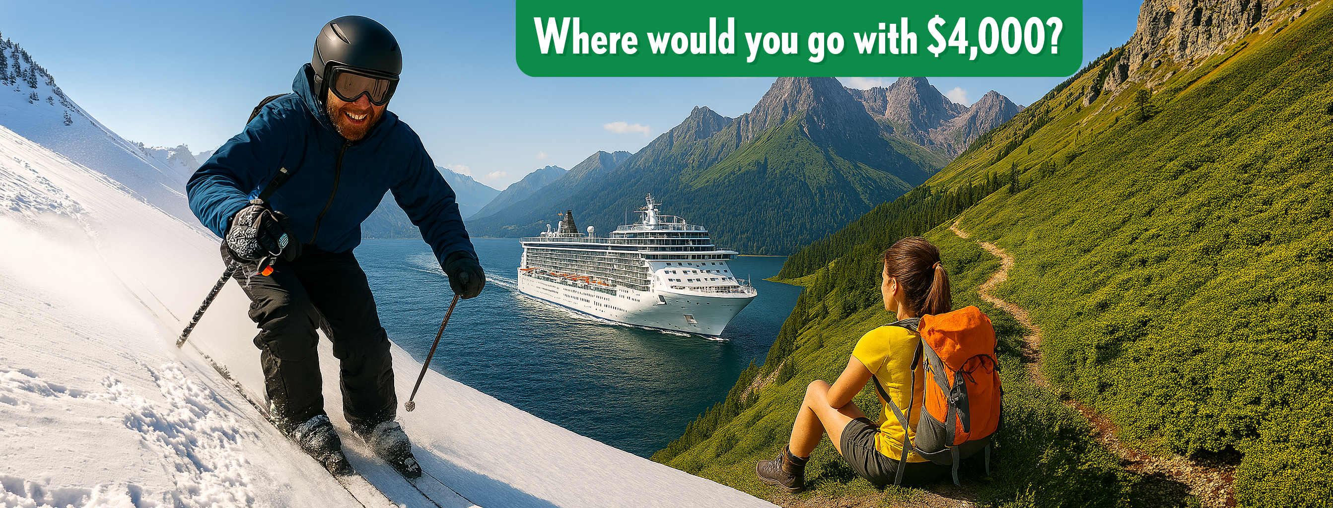 Where would you go with 4,000 dollars? Where would you go with 4,000 dollars? Skiing, Cruise, or Hiking?