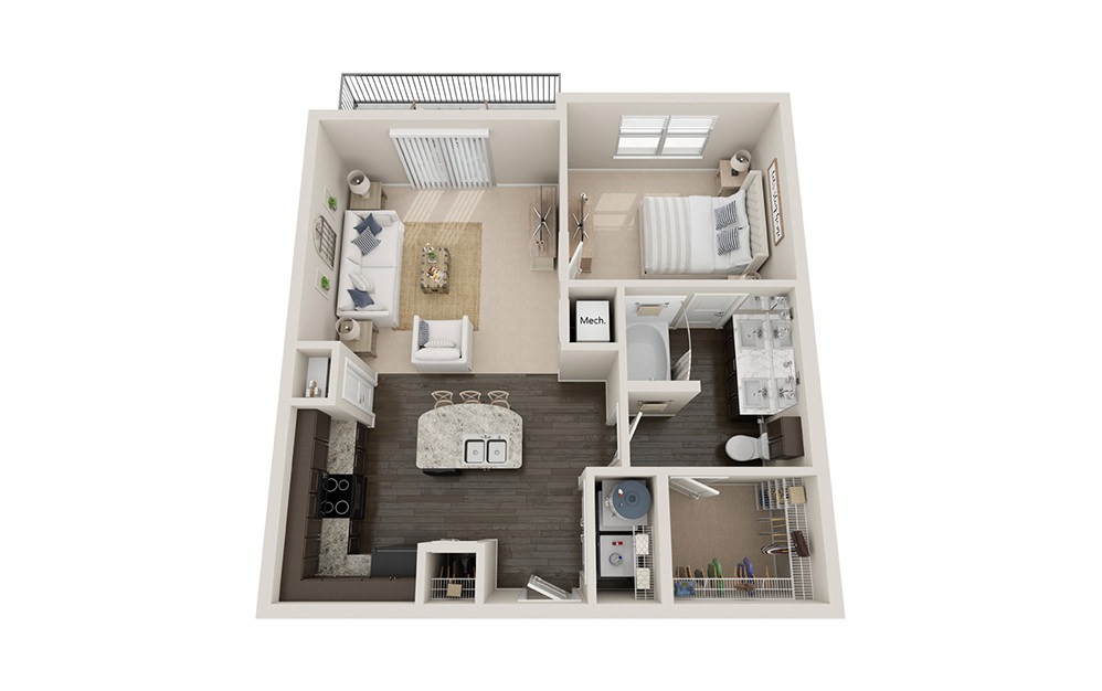 A2t - 1 bedroom floorplan layout with 1 bath and 800 square feet.