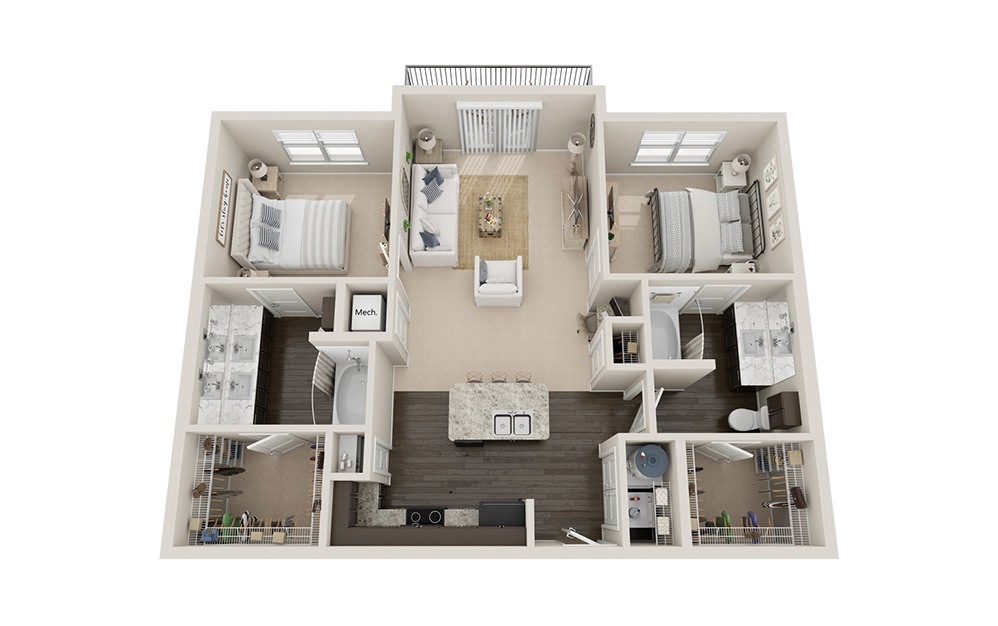 B1t - 2 bedroom floorplan layout with 2 baths and 1110 square feet.
